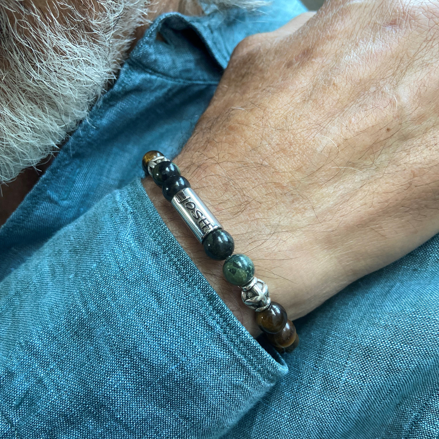 Josh Multi-coloured Natural Stone Bracelet 09329SL/GRCG/MED