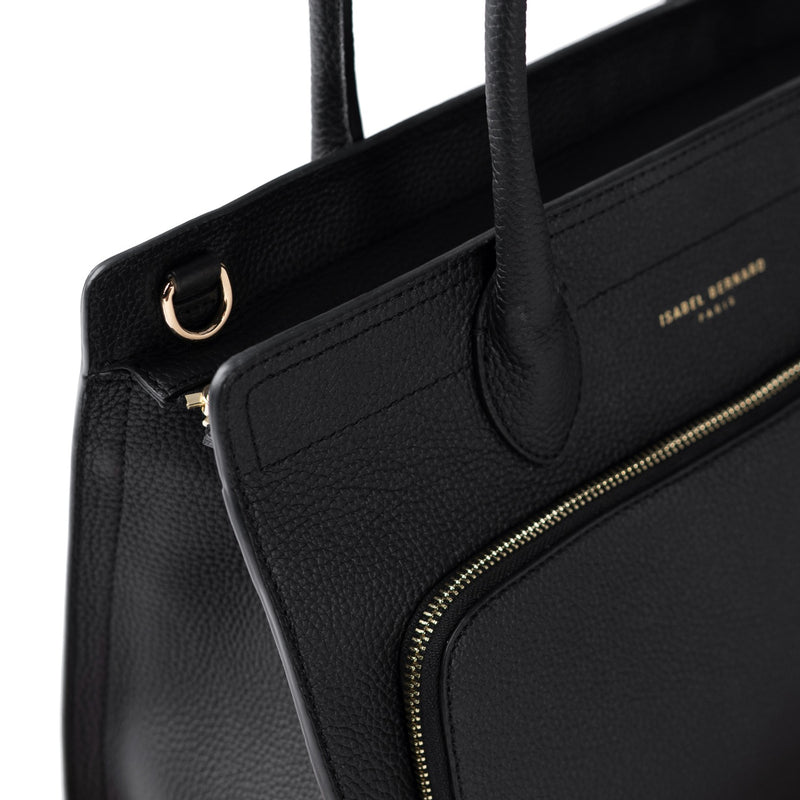 Isabel Bernard Honoré Nadine noir sac à main en cuir de veau avec compartiment pour ordinateur portable 13 pouces IB25110-001-13-zoom-
