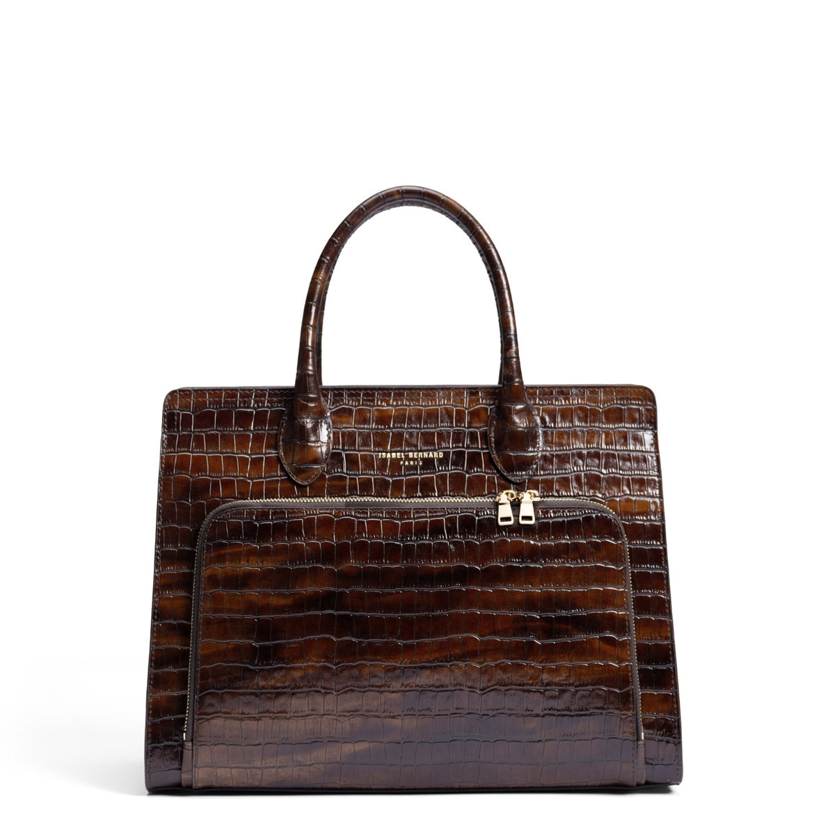 Isabel Bernard Honoré Nadine croco brown calfskin leather handbag with 13 inch laptop compartment IB25110-230-13