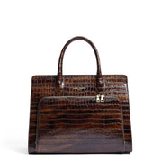 Isabel Bernard Honoré Nadine croco marron sac à main en cuir de veau avec compartiment pour ordinateur portable 13 pouces IB25110-230-13