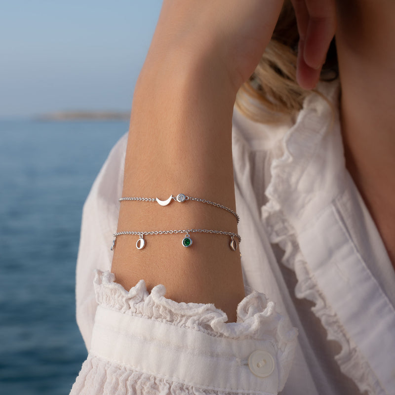 Violet Hamden Luna Bracelet en Argent 925 Sterling avec Lunes et Pierre de Zircon Vert VH320034-zoom-