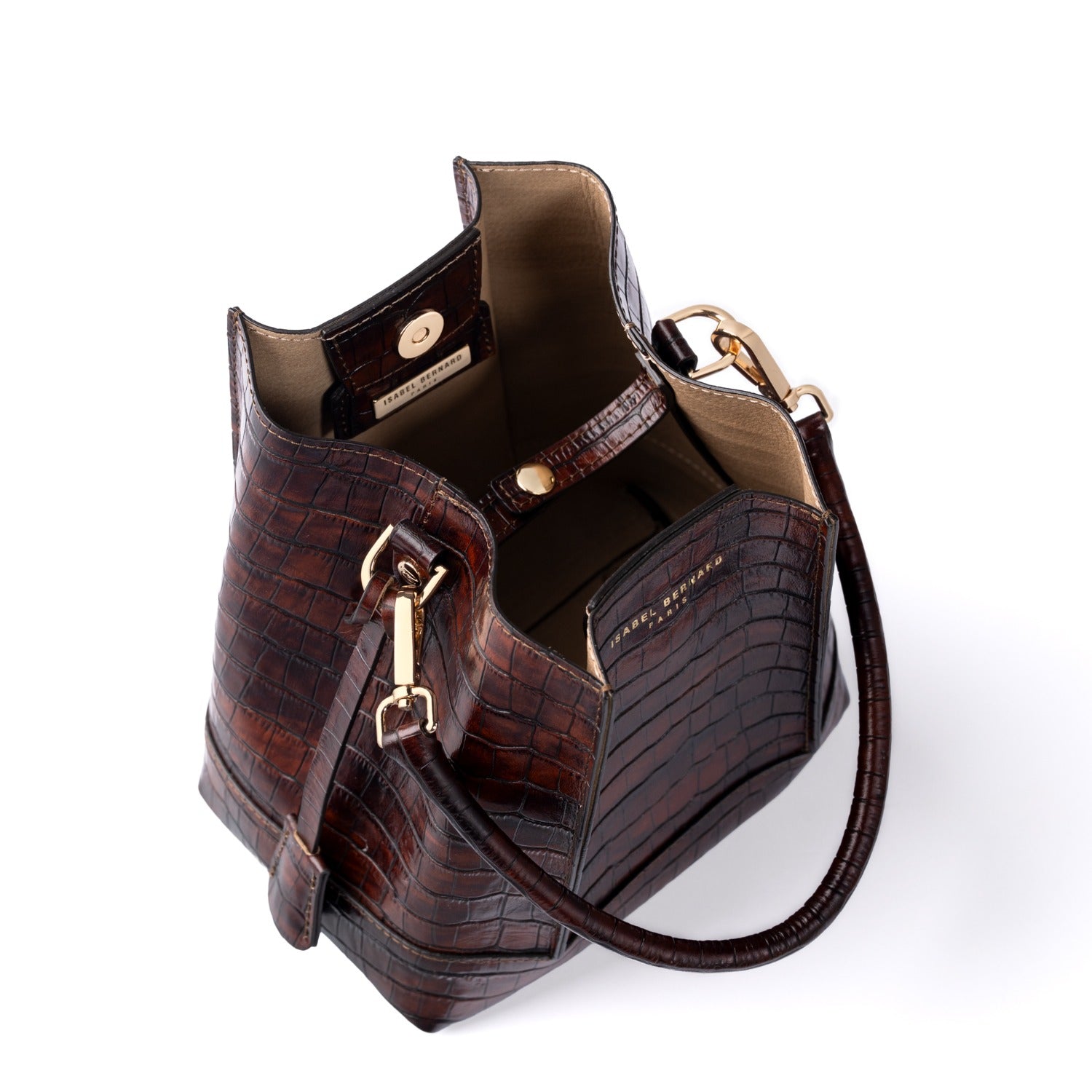 Isabel Bernard Femme Forte Minette Croco Brown Calfskin Leather Handbag IB21114-230