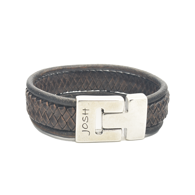 Josh Brown Leather Bracelet 25041SL/BRWN/MED-zoom-