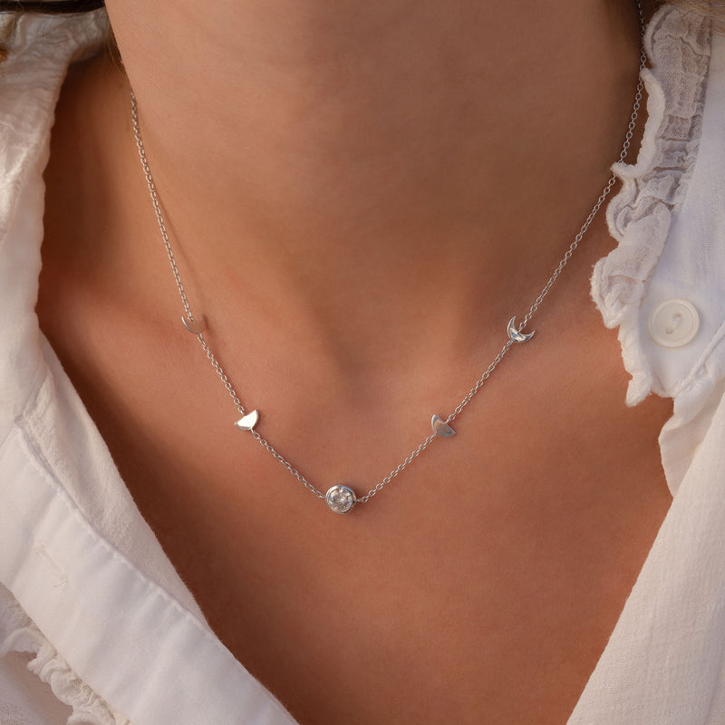 Violet Hamden Luna Collier en Argent 925 Sterling avec Lunes et Pierre de Zircon Blanc VH340043-zoom-