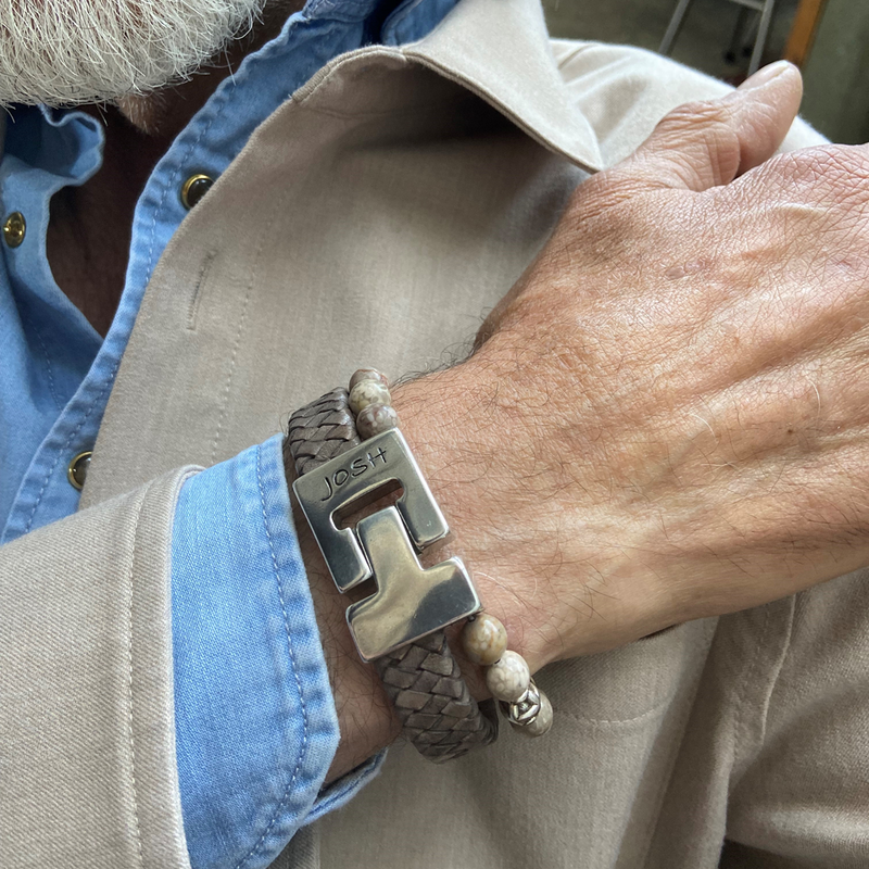 Josh Taupe Natural Stone Bracelet 25035SL/CUST/MED-zoom-