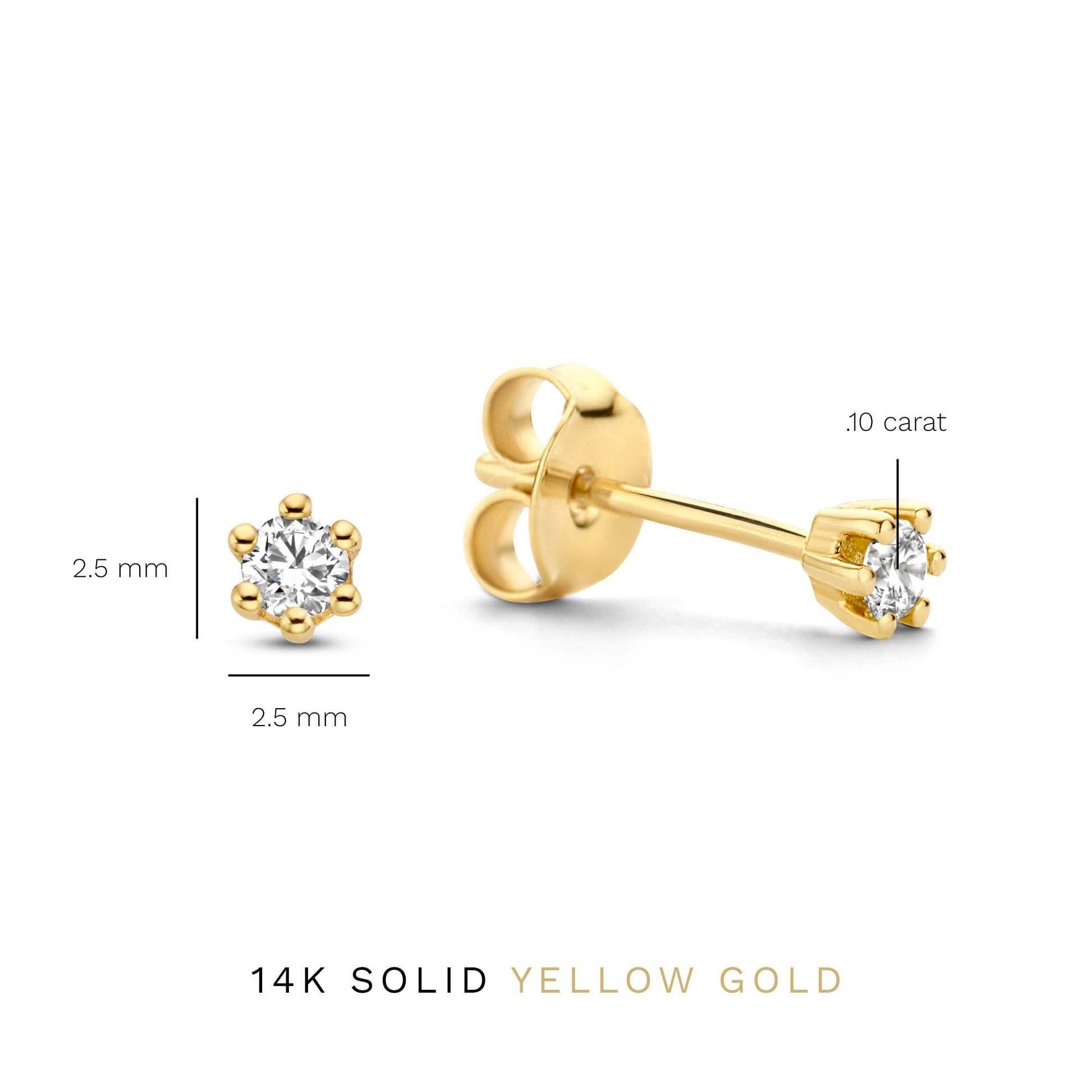 Isabel Bernard De la Paix Emily 14 Carat Golden Ear Studs | diamond 0.10 ct | IBD360007