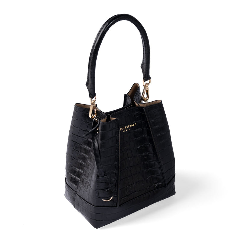 Isabel Bernard Femme Forte Sac à main Minette en cuir de veau noir croco IB21114-201-zoom-