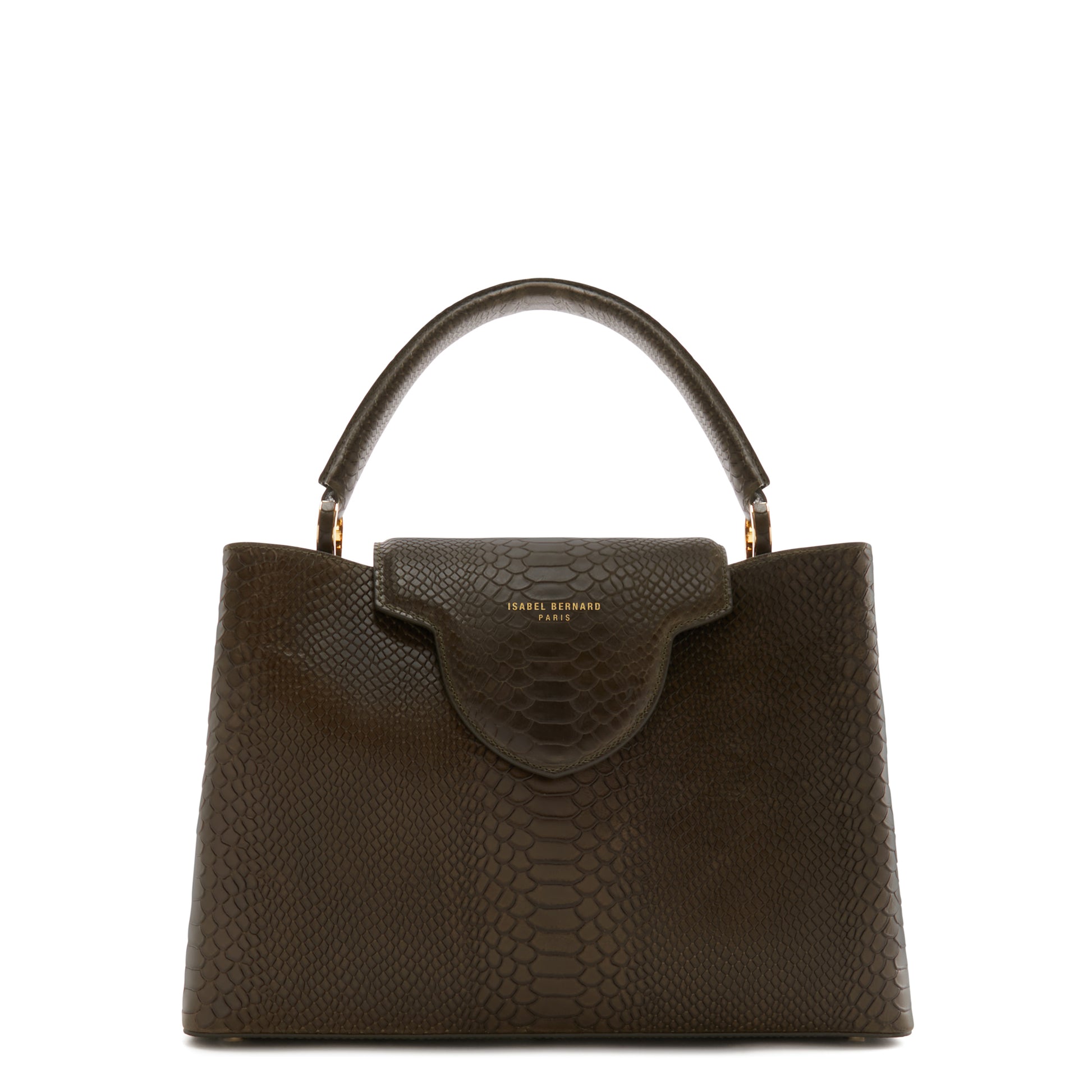 Isabel Bernard Femme Forte Zarah groene kalfsleren handtas met slangenprint IB21075
