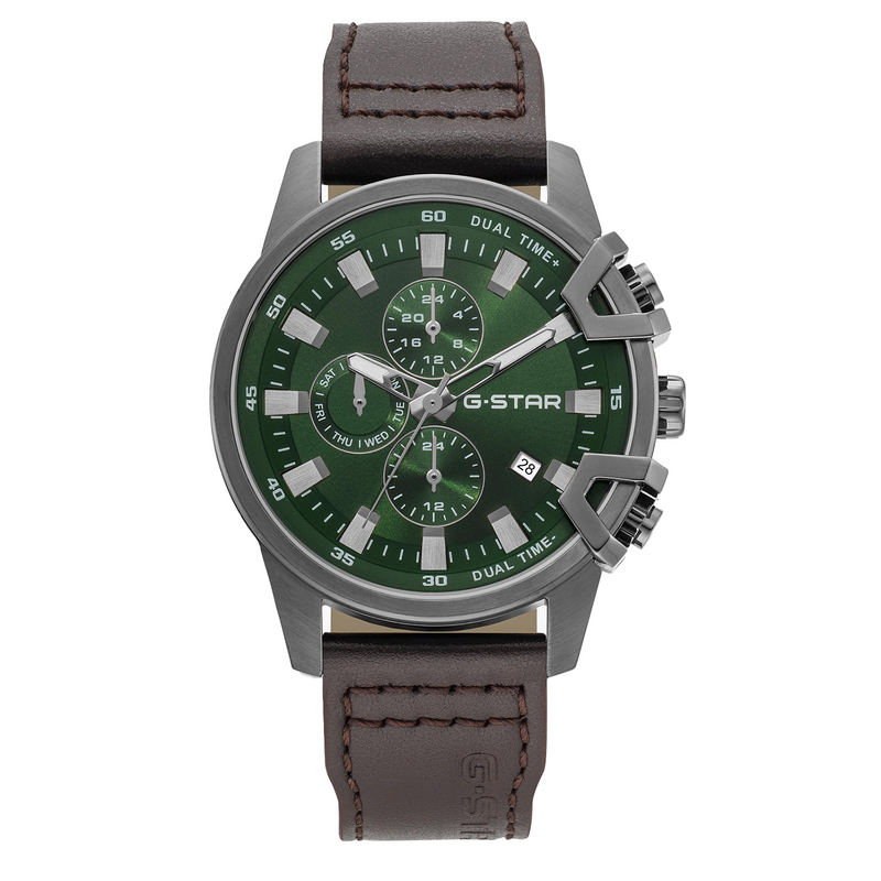 G-STAR Bend3D Montre Homme Verte avec Bracelet en Cuir Marron GSW.505.03-zoom-