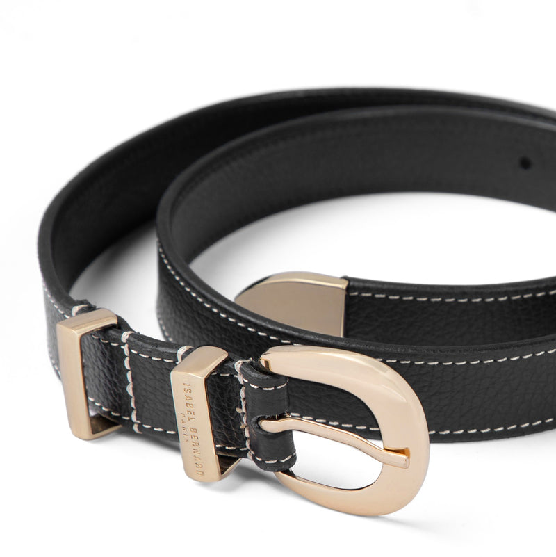 Isabel Bernard Rêveur Mathilde Ceinture en cuir de veau noire avec boucle dorée IB60020-001-90-zoom-