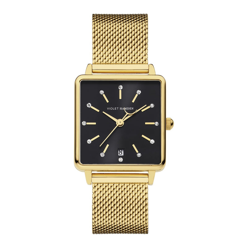 Violet Hamden Dawn Montre Carrée Femme Dorée et Noire VH09015-zoom-