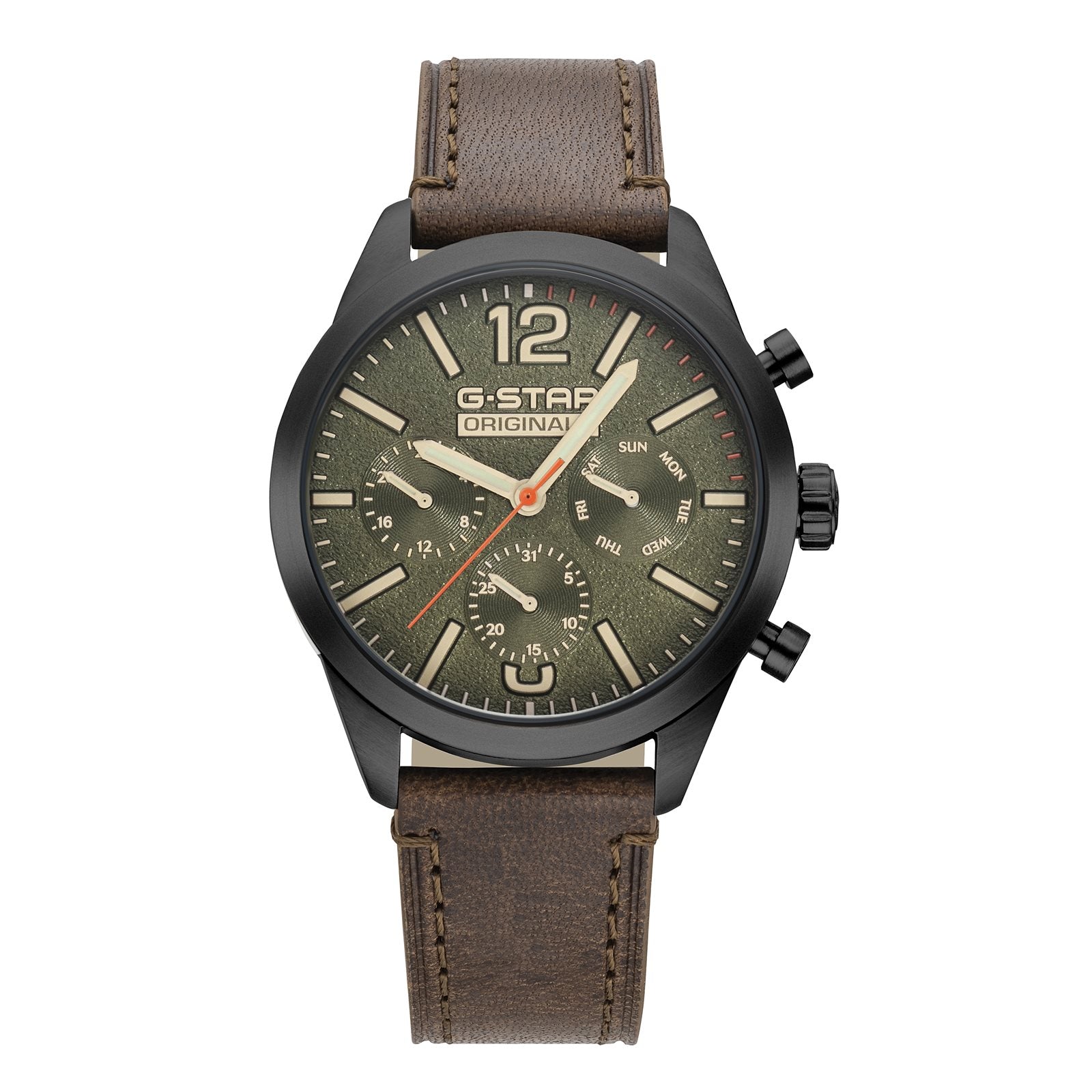 G-STAR Originals Black Steel Men's Watch with Brown Leather Strap GSW.504.03