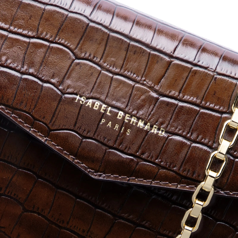 Isabel Bernard Honoré Lina Pochette Croco Marron Avec Chaîne D’Épaule Amovible IB21135-230-zoom-