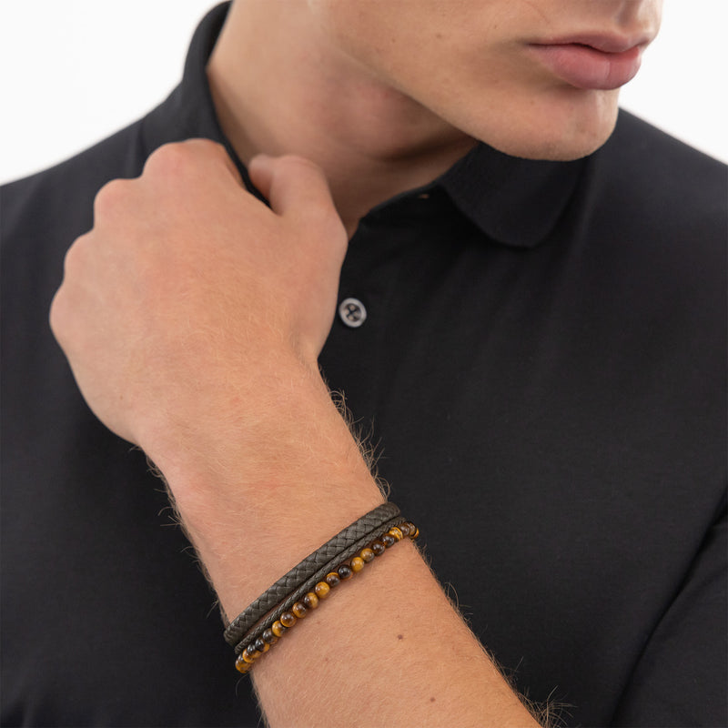 Hugo Boss BOSS Brown Leather Gemstone Bracelet HBJ1580787-zoom-