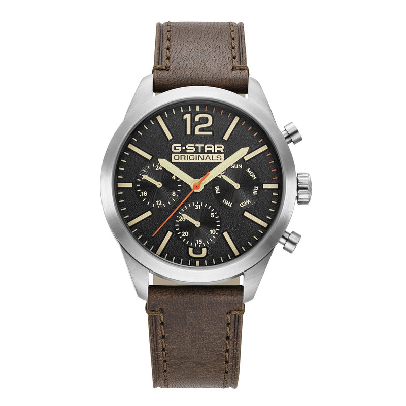 G-STAR Originals Montre Homme en Acier Argenté avec Bracelet en Cuir Marron GSW.504.01-zoom-