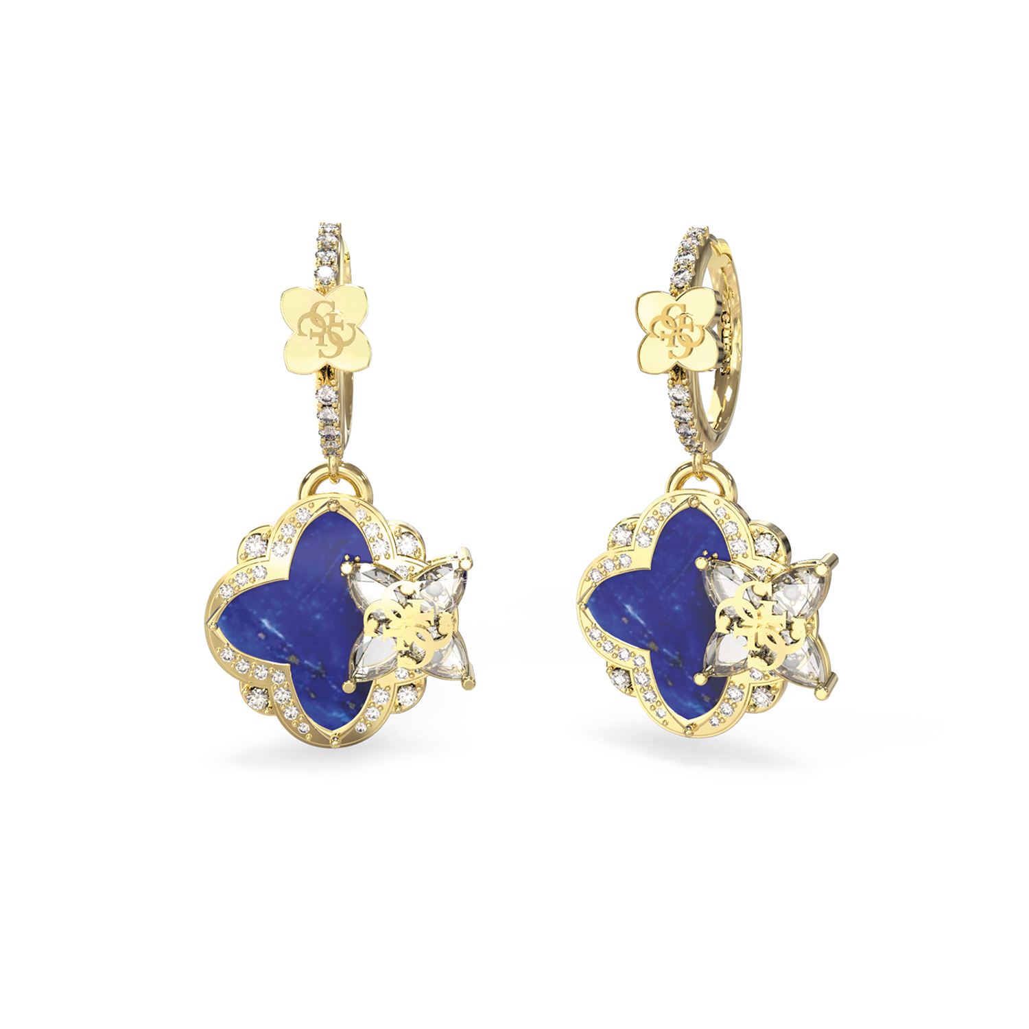 Guess Wild Flower Gold and Blue Earrings JUBE05495JWYGBLT-U