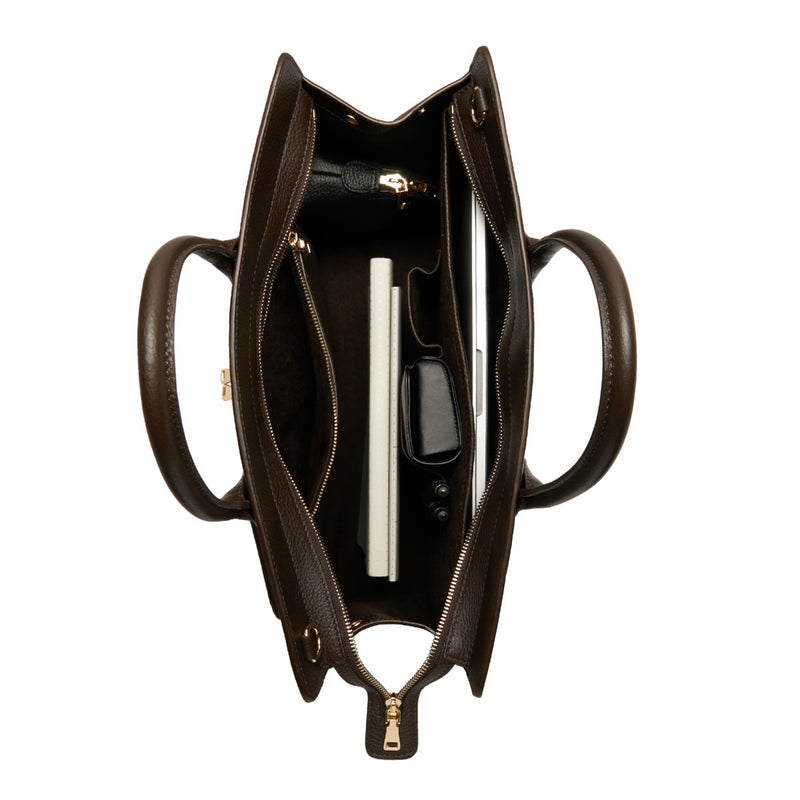 Isabel Bernard Sac à main Nadine en cuir de veau marron avec compartiment pour ordinateur portable IB25087-zoom-