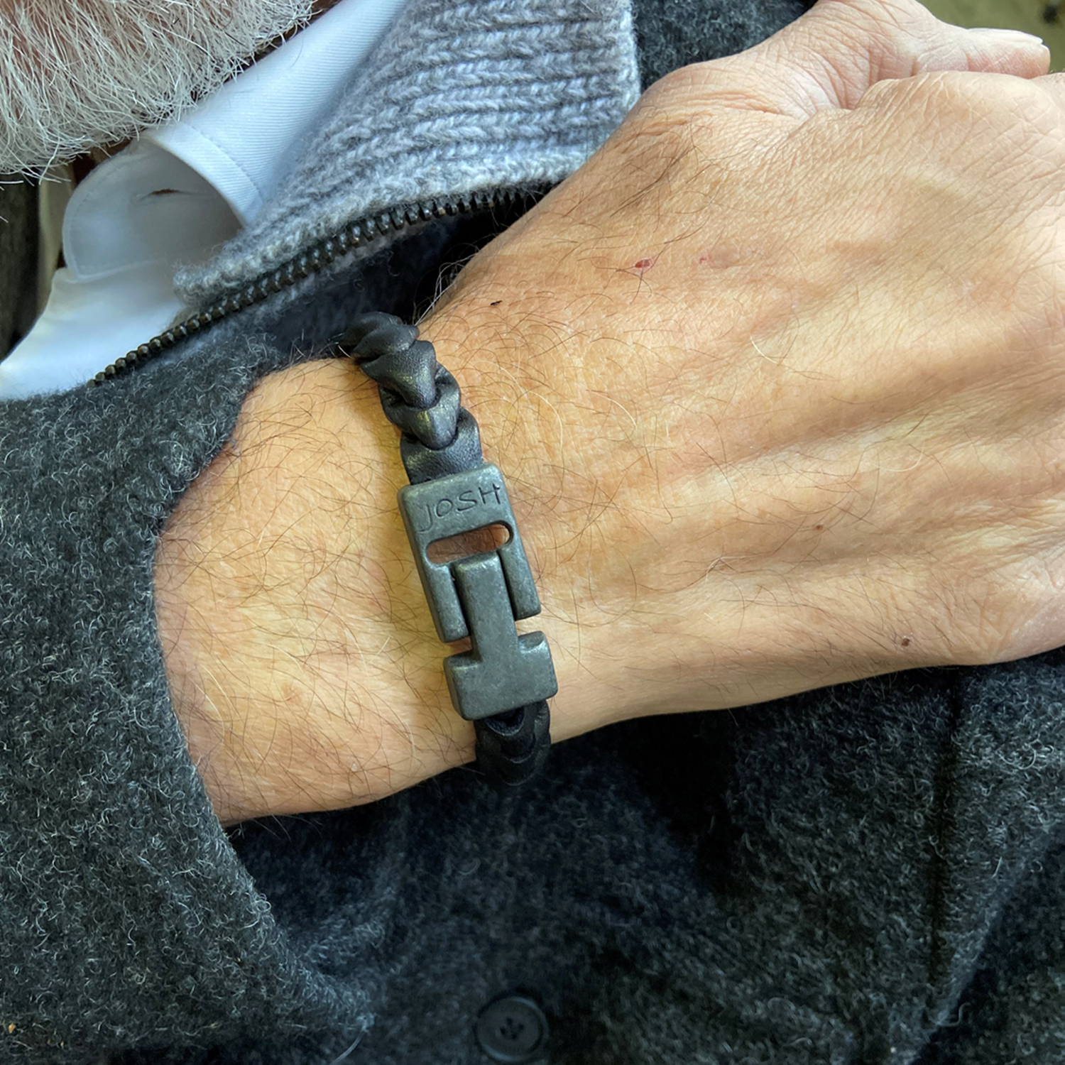 Josh Leather Black Bracelet 50046-BRA-VB/BLACK/L-1