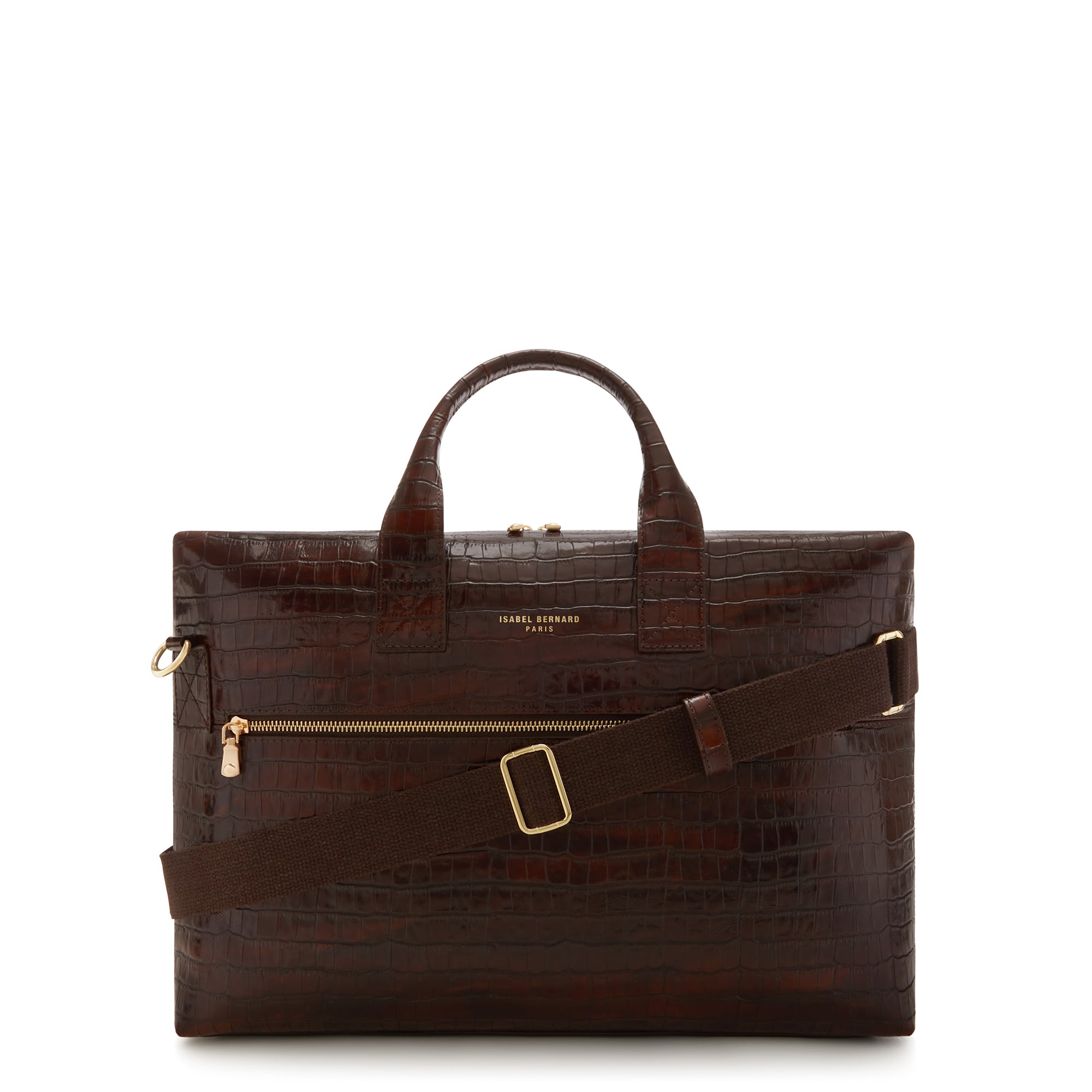 Isabel Bernard Honoré Anique Croco Brown Calfskin Handbag IB25073