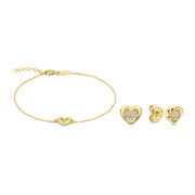 Beloro Jewels Regalo d'Amore ensemble cadeau bracelet et clous d'oreilles en or 9 carats avec cœur BO90054