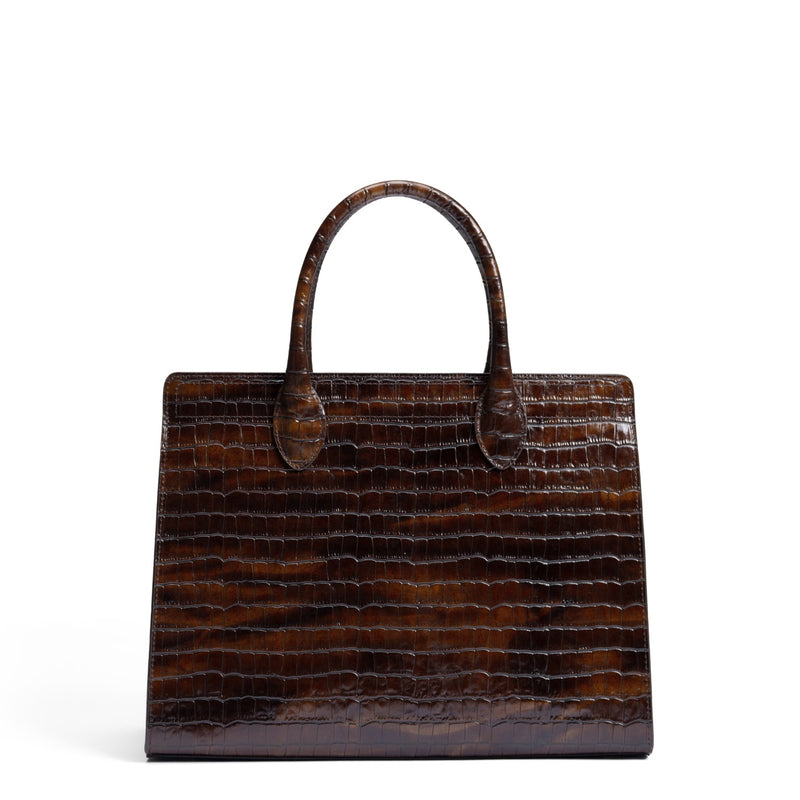 Isabel Bernard Honoré Nadine croco marron sac à main en cuir de veau avec compartiment pour ordinateur portable 13 pouces IB25110-230-13-zoom-