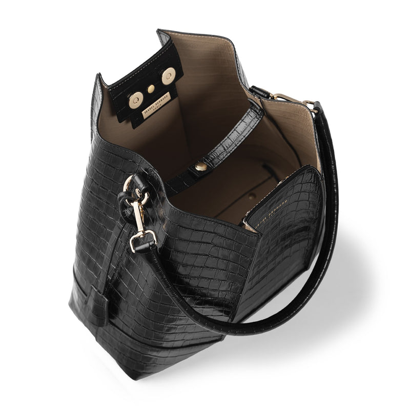 Isabel Bernard Femme Forte Sac à main Macie Croco en cuir de veau noir IB25074-201-zoom-