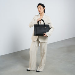 Isabel Bernard Honoré Nadine black calfskin leather handbag with 13 inch laptop compartment IB25110-001-13