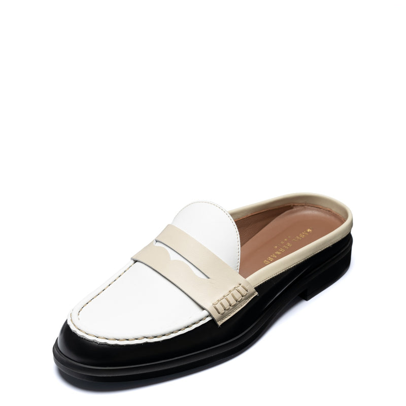Isabel Bernard Vendôme Blandine mules en cuir de veau noir et blanc avec détails blancs IB51016-10170-35-zoom-