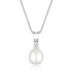 Elli 925 Sterling Silver Pearl Necklace with Diamond 2004-BF-0007569-001