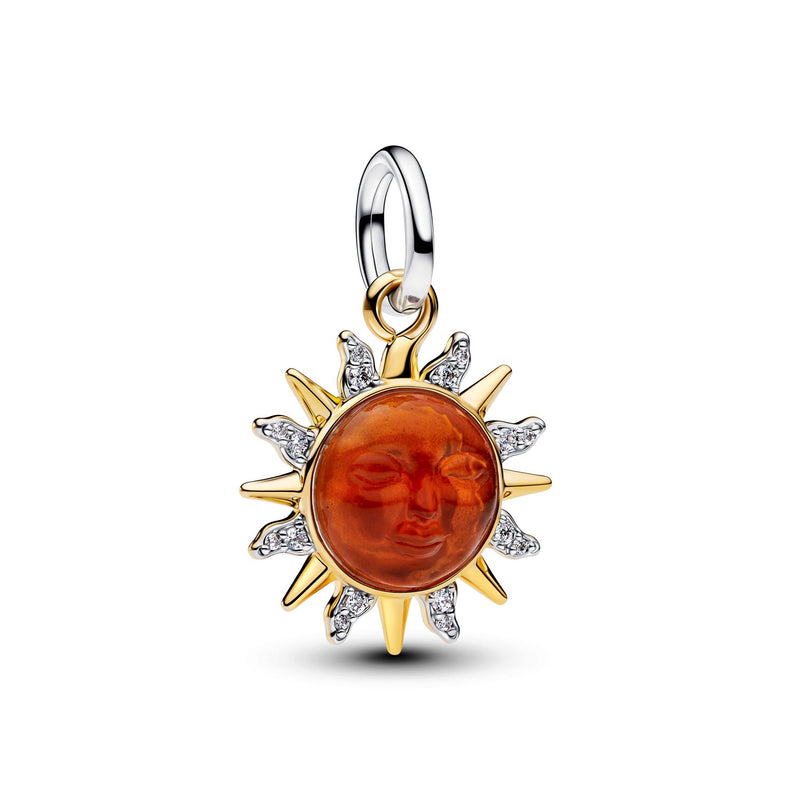 Pandora Moments Charm Pendant Murano Glass And Enamel Swirling Sun Bicolore Plaqué Or 764703C01-zoom-