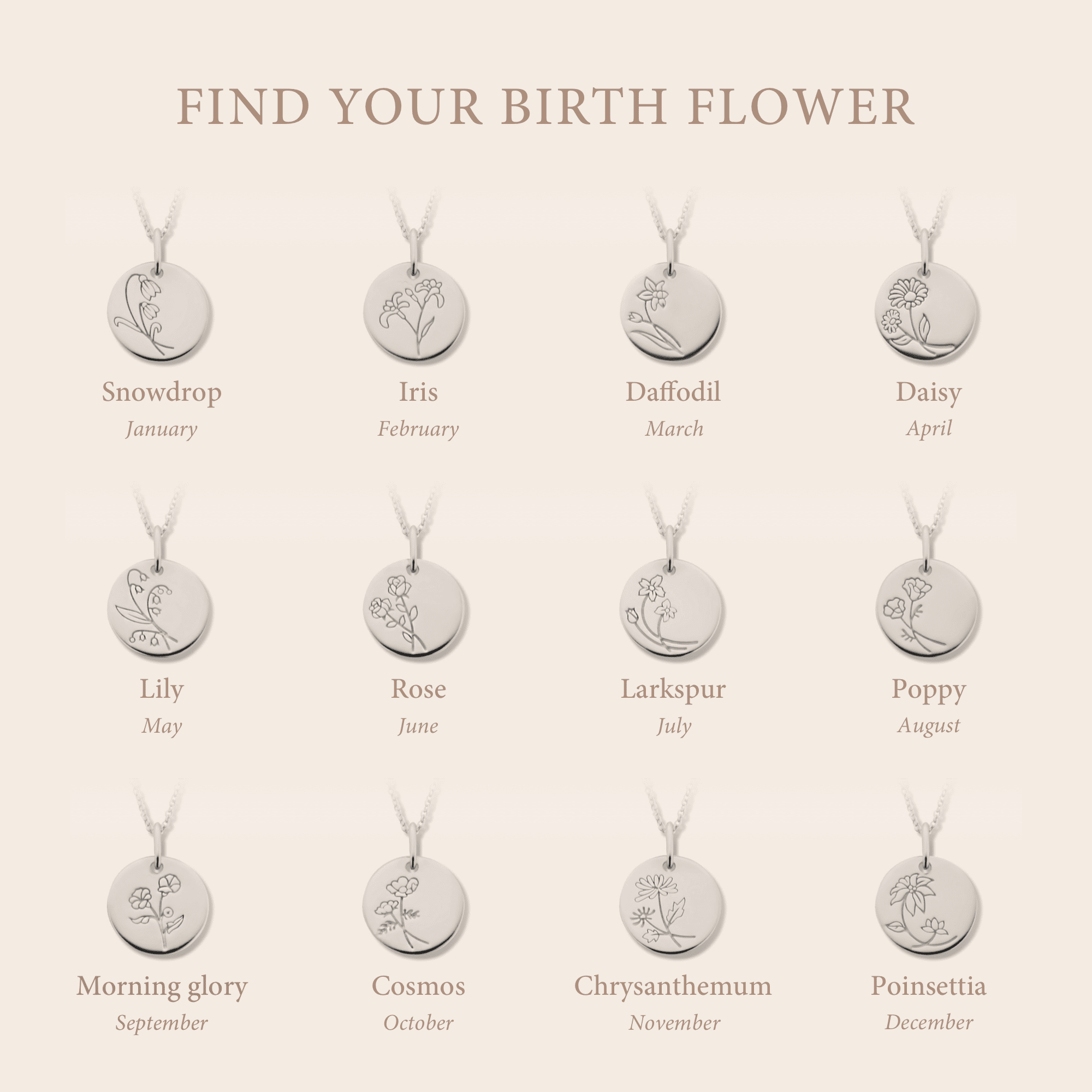 Violet Hamden Venus 925 Sterling Silver Necklace with Birthflower VH340026-AUG