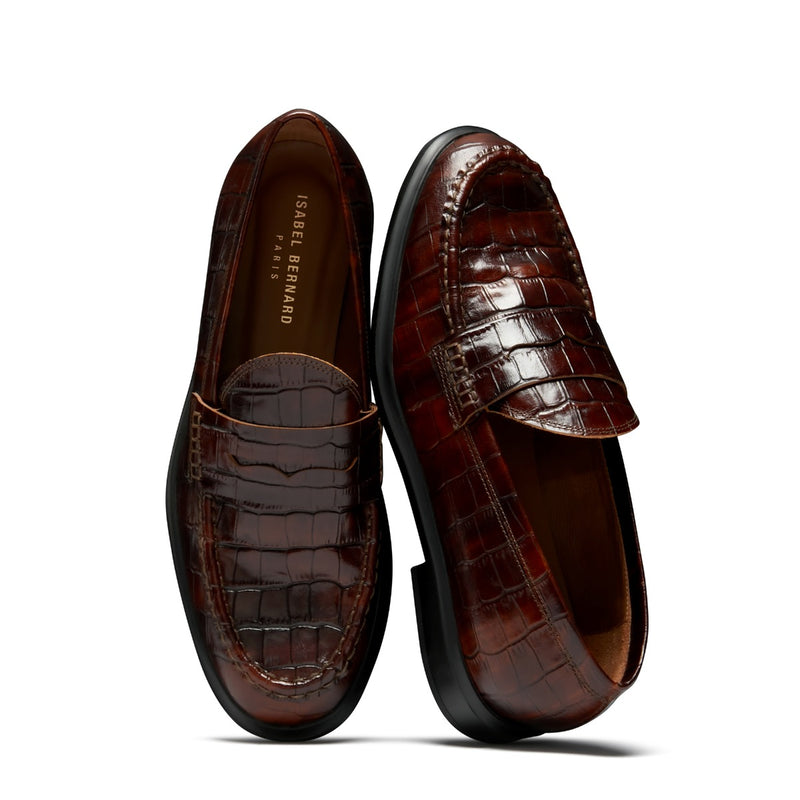 Isabel Bernard Mocassins Vendôme Blandine en cuir de veau marron croco IB51015-230-37-zoom-