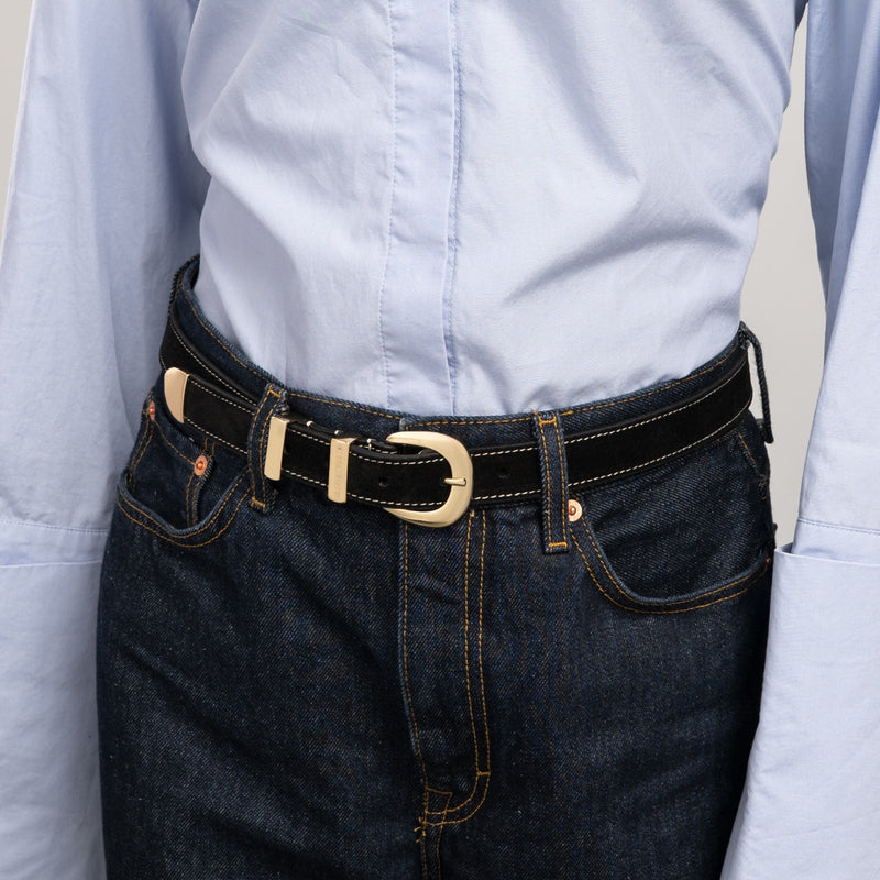 Isabel Bernard Rêveur Mathilde Ceinture en daim noir avec boucle dorée IB60020-101-80-zoom-