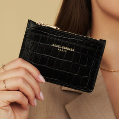 Isabel Bernard Honoré Aveline croco Black Leather Card Holder made of Calfskin IB27018
