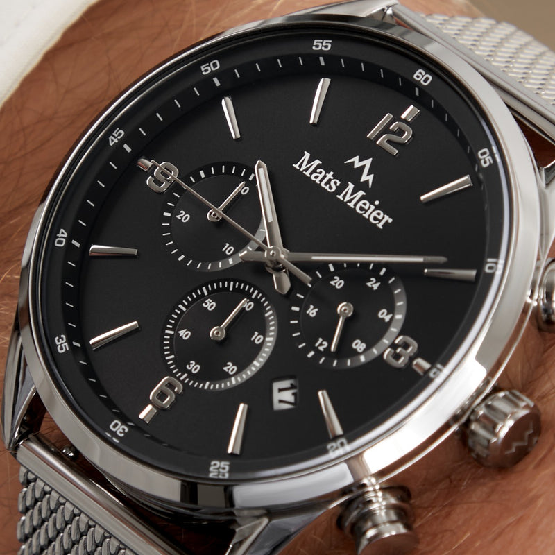 Mats Meier Grand Cornier chronograph men's watch silver colored with black MM00132-zoom-