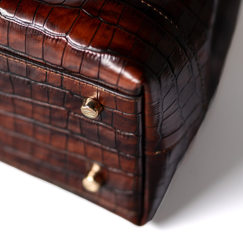 Isabel Bernard Femme Forte Sac à main Minette en cuir de veau marron croco IB21114-230-zoom-