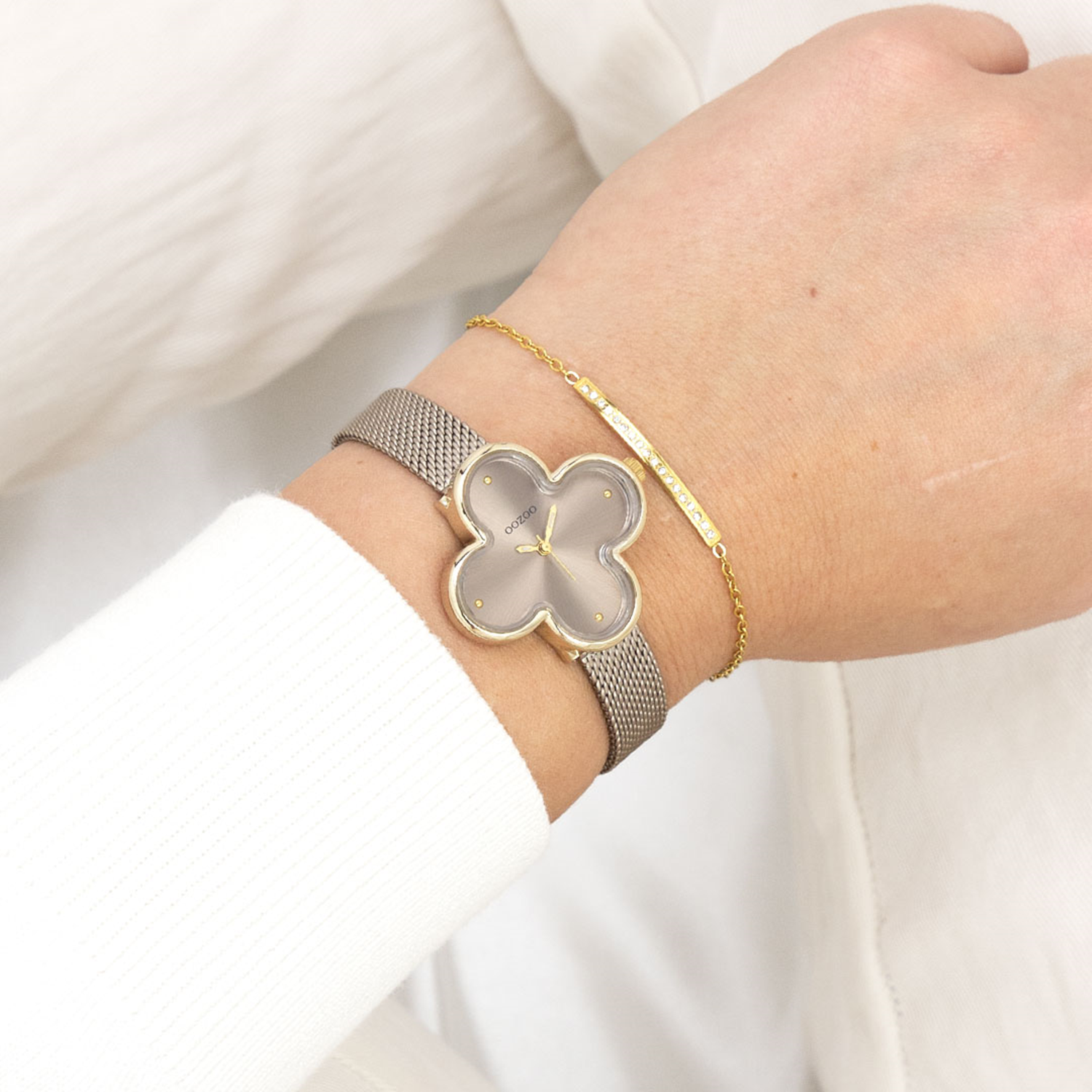 OOZOO Timepieces Gold and Taupe Clover Women's Watch C11528