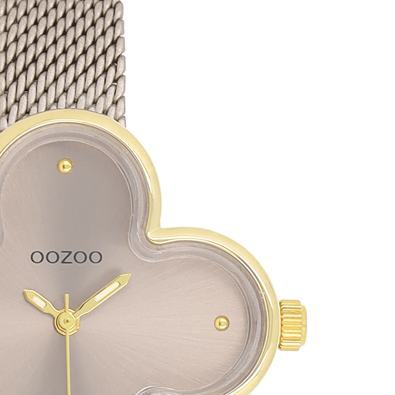 OOZOO Timepieces Montre Femme Trèfle Doré et Taupe C11528-zoom-