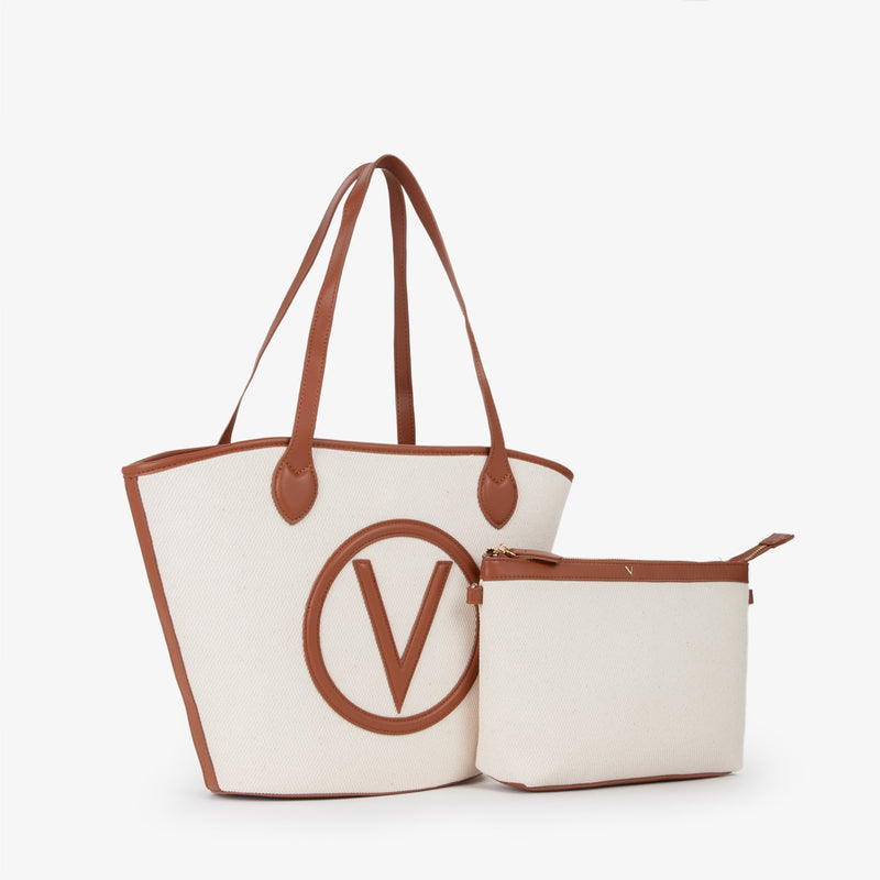 Valentino Bags Covent Sac cabas Covent beige et marron VBS7QO02CANNATURALE/CUOIO-zoom-