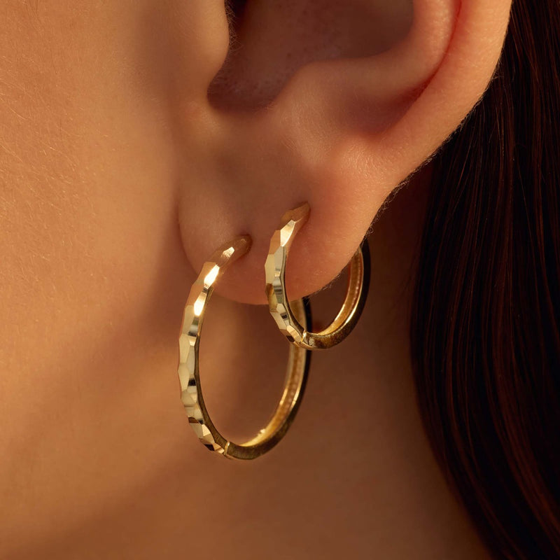 Beloro Jewels Quadrilatero d'Ora Marina 9 karat gold hoop earrings with diamond cut BO360090-zoom-
