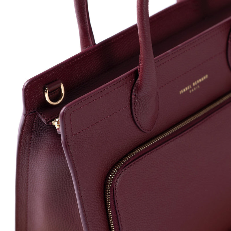 Isabel Bernard Honoré Nadine rouge bordeaux sac à main en cuir de veau avec compartiment pour ordinateur portable 13 pouces IB25110-052-13-zoom-