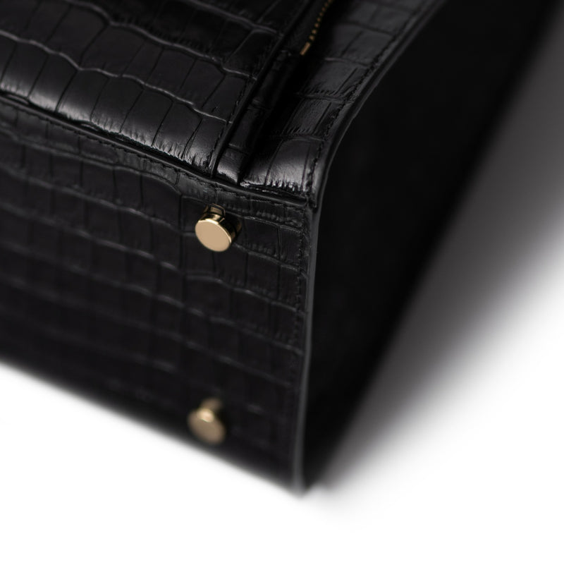 Isabel Bernard Honoré Nadine croco noir sac à main en cuir de veau avec compartiment pour ordinateur portable 13 pouces IB25110-201-13-zoom-