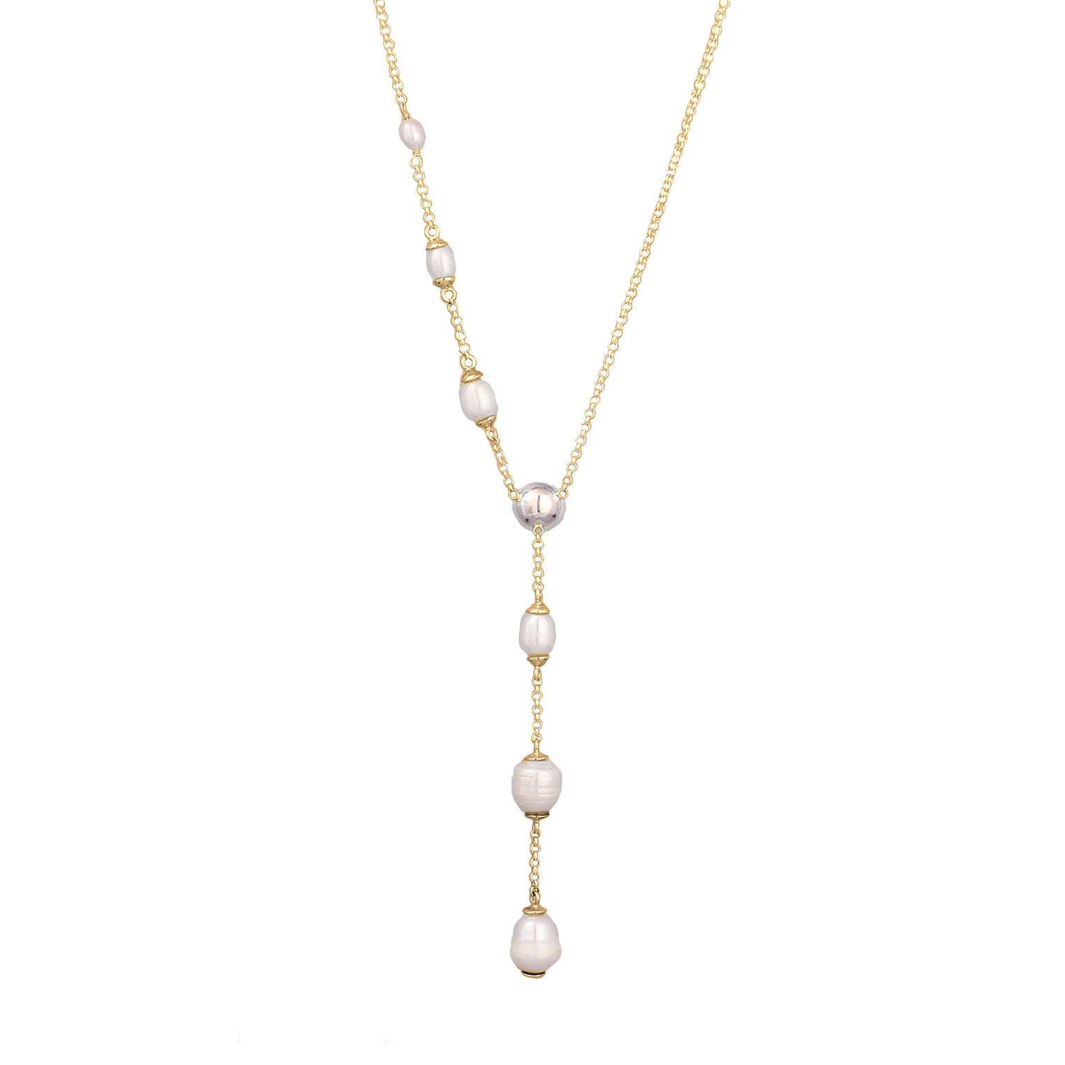 Elli 925 Sterling Silver Y Chain Pearl Necklace Gold plated 2004-BF-0008264-001