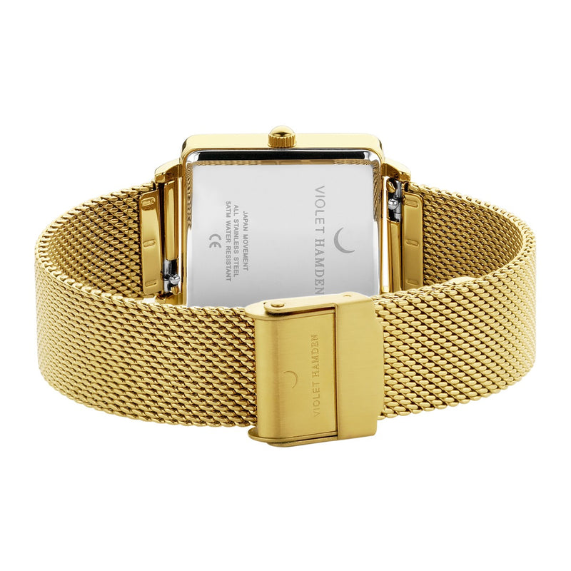 Violet Hamden Dawn Montre Carrée Femme Dorée et Noire VH09015-zoom-