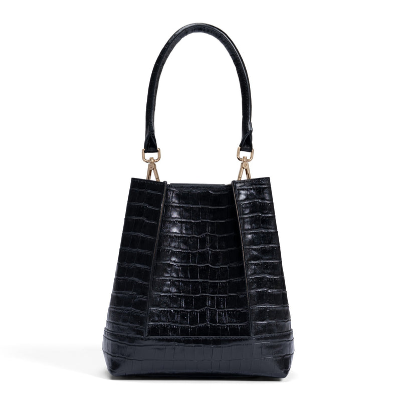 Isabel Bernard Femme Forte Sac à main Minette en cuir de veau noir croco IB21114-201-zoom-