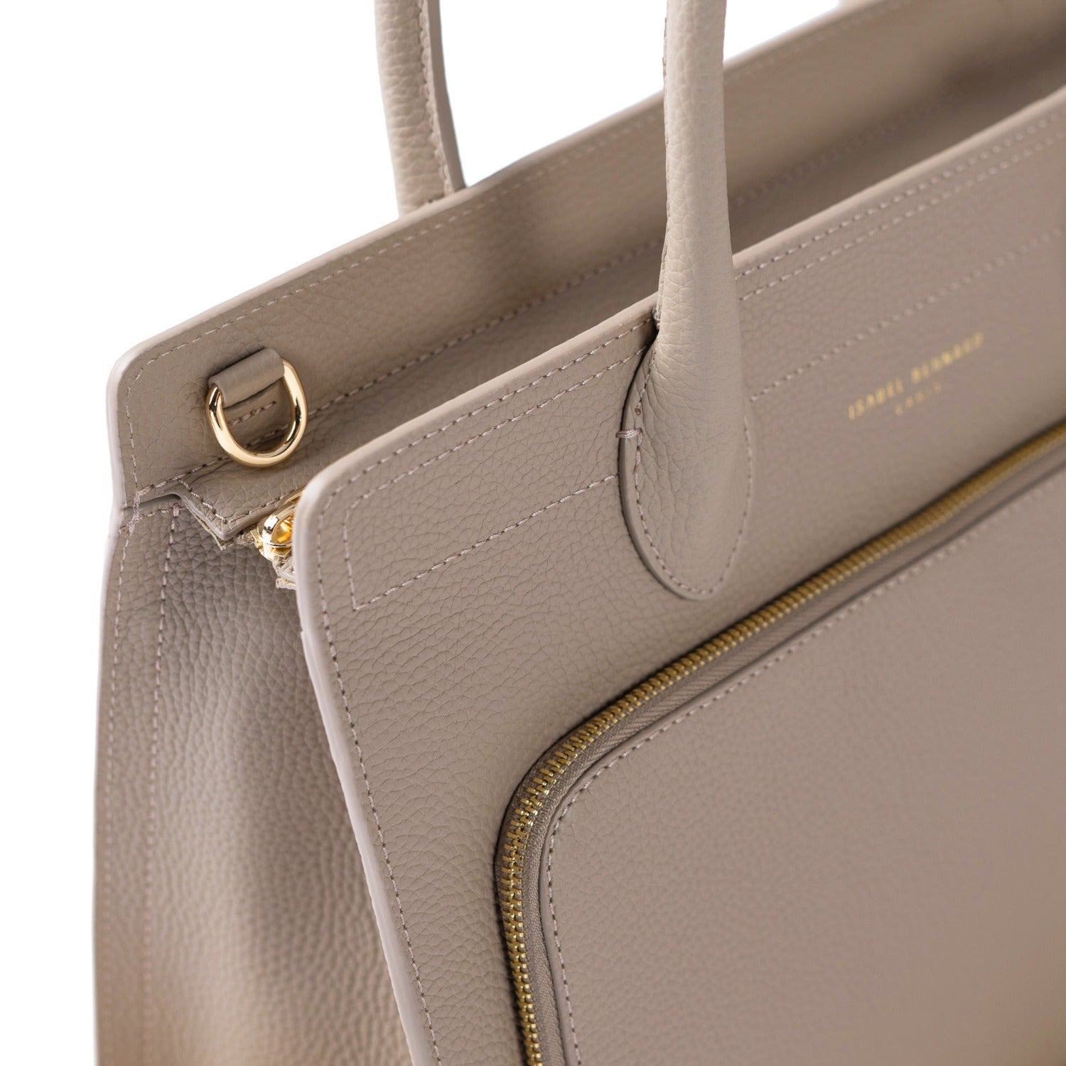 Isabel Bernard Honoré Nadine taupe calfskin leather handbag with 13 inch laptop compartment IB25110-078-13