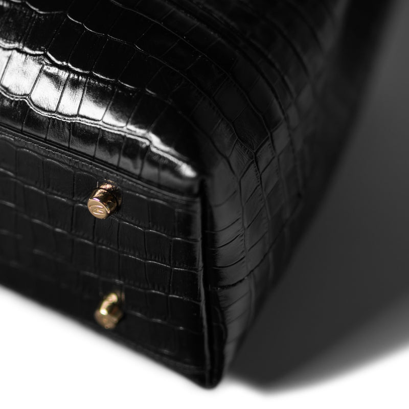 Isabel Bernard Femme Forte Sac à main Macie Croco en cuir de veau noir IB25074-201-zoom-