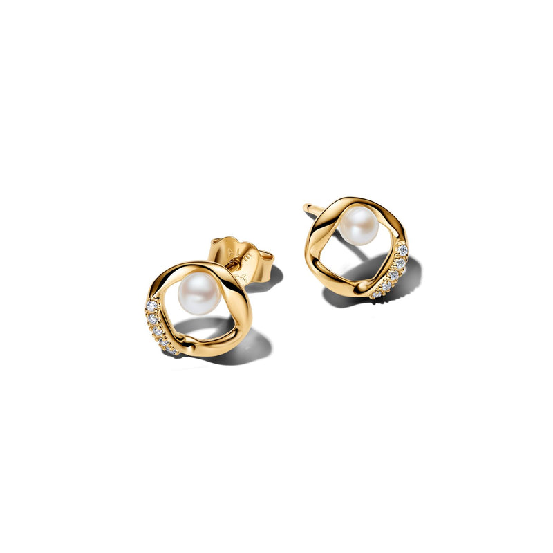 Pandora Essence Clous D’Oreilles Pavé Circle & Treated Freshwater Cultured Pearl De Forme Organique Plaqués Or 264662C01-zoom-