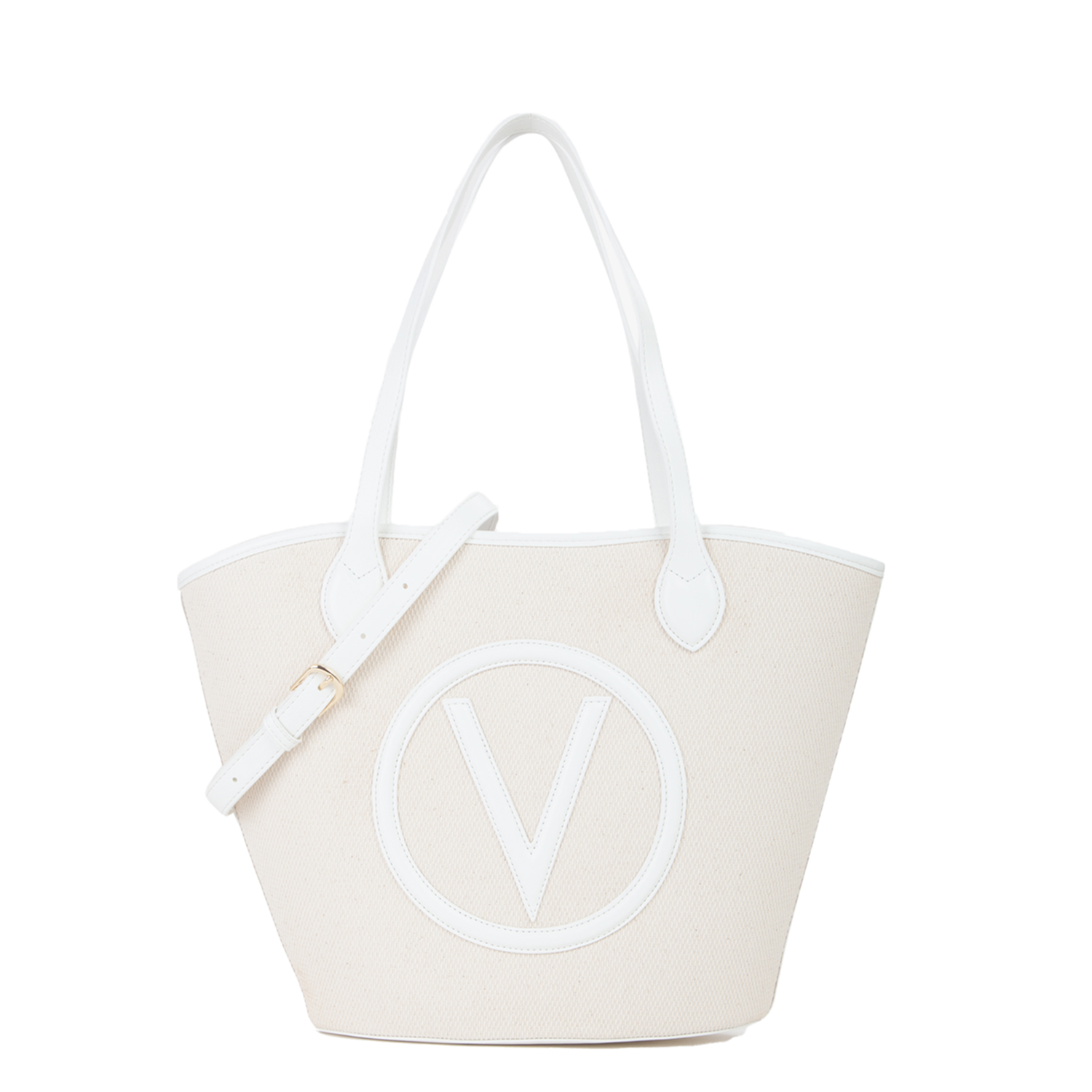 Valentino Bags Covent Beige & White Shopper VBS7QO02CANNATUR/BIANCO