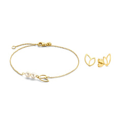 Isabel Bernard Cadeau d'Isabel 14 karat gold bracelet and ear studs gift set with freshwater pearls IB90185